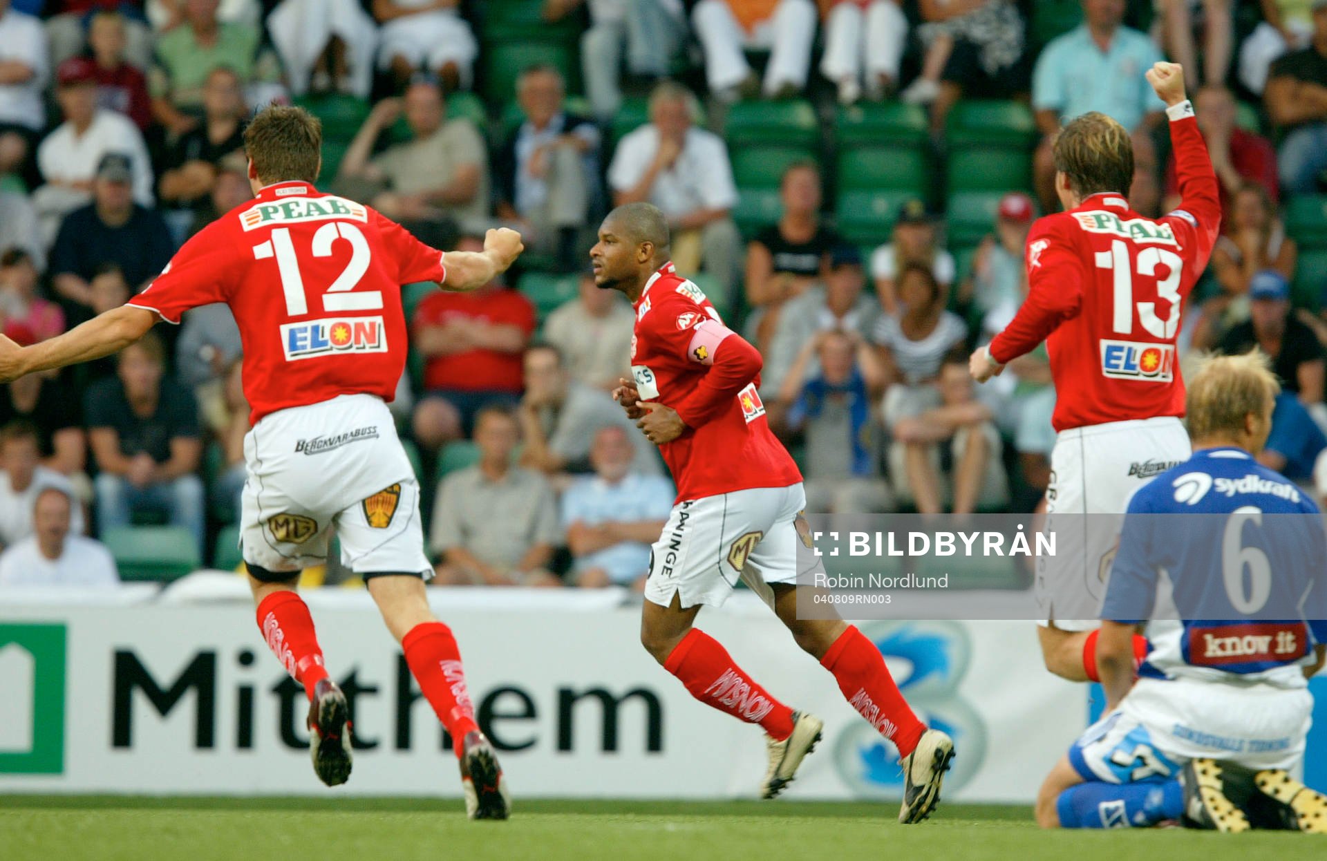 Fotboll, Allsvenskan, GIF Sundsvall - Kalmar FF: Dede Andersson, kalmar jublar efter att ha gjort 1-0.
