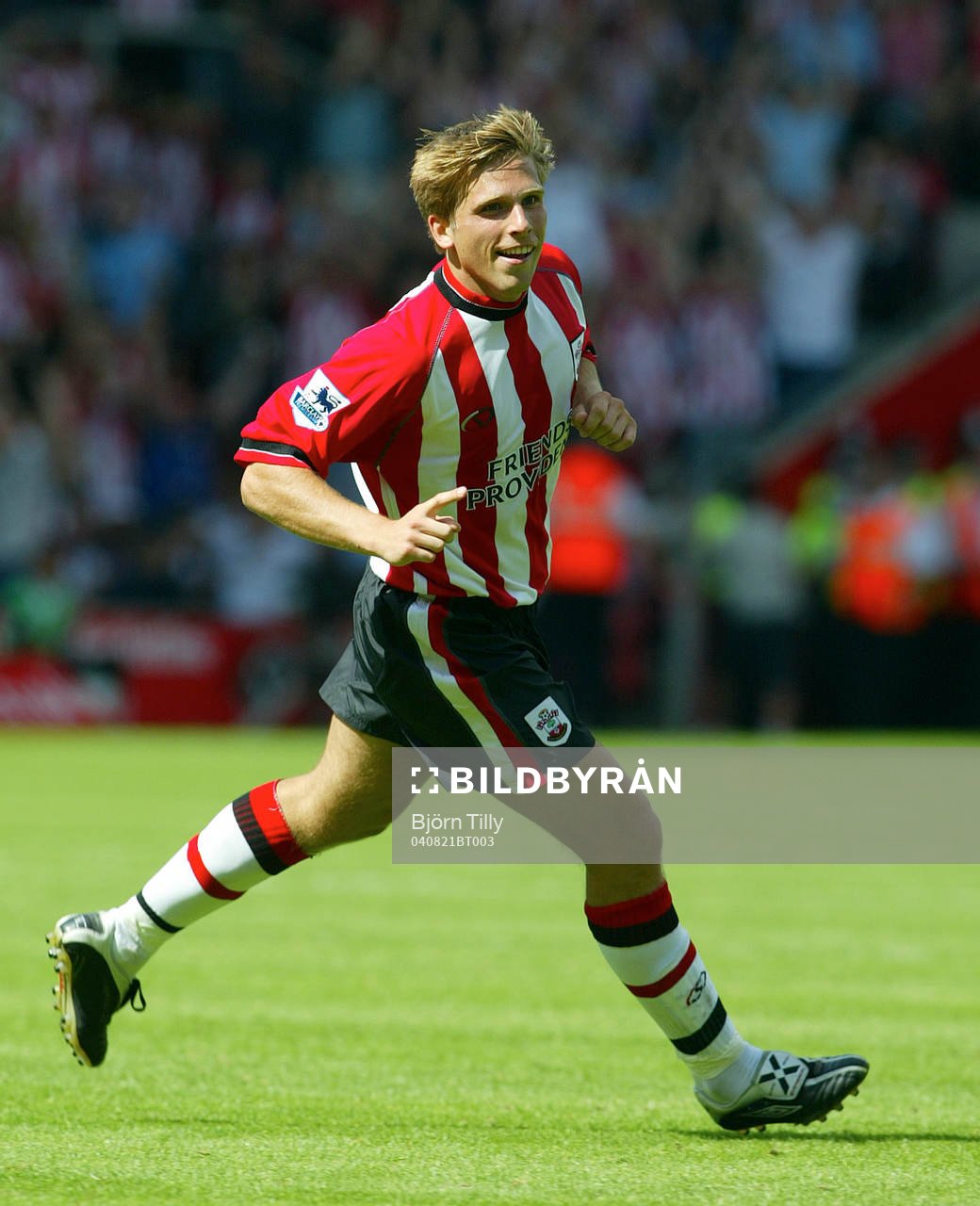 Fotboll, Engelsk, Premier League, Southampton - Blackburn: Anders Svensson, Southampton jublar efter det viktiga 2-2 målet.