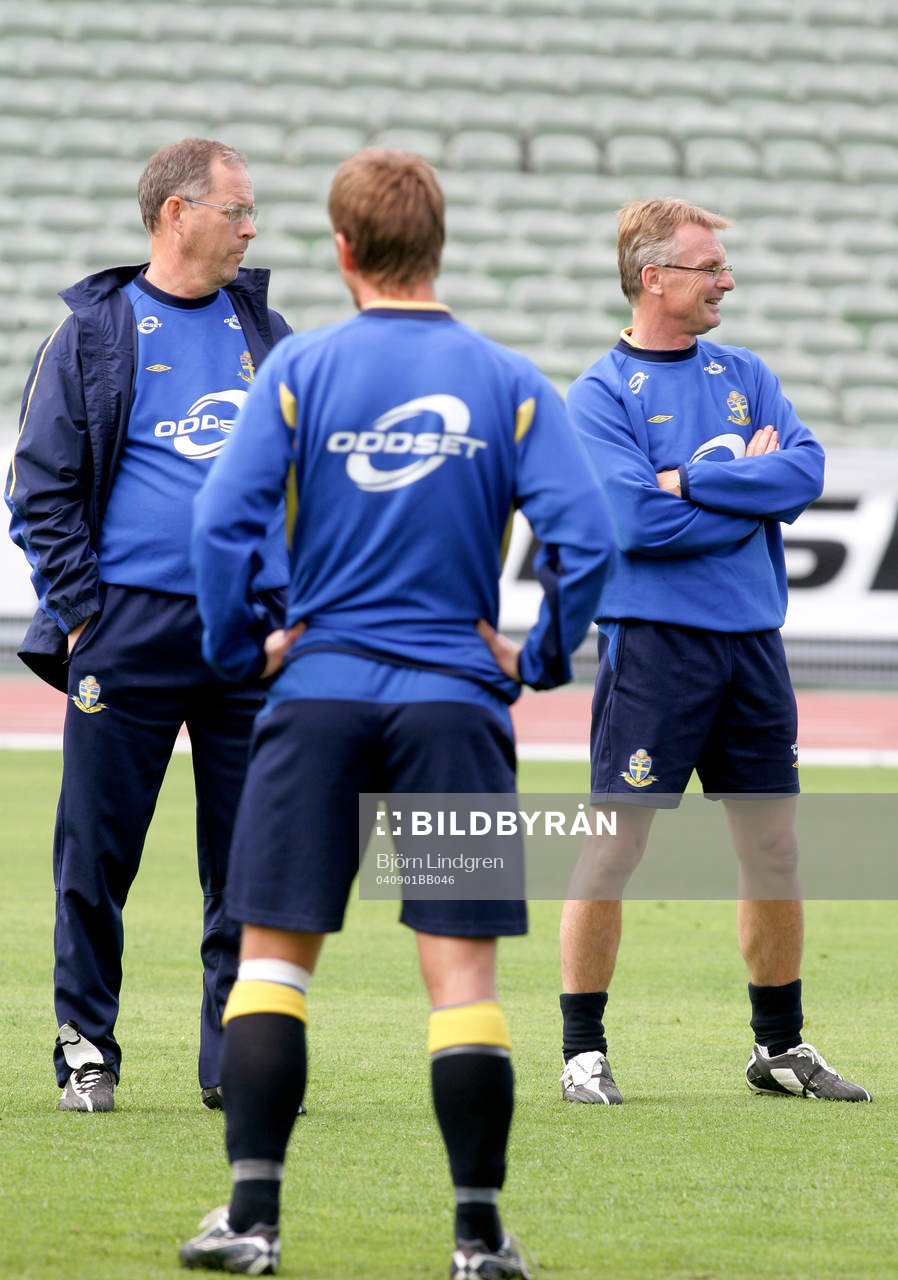 Lars Lagerbäck, förbundskapten och Roland Andersson,