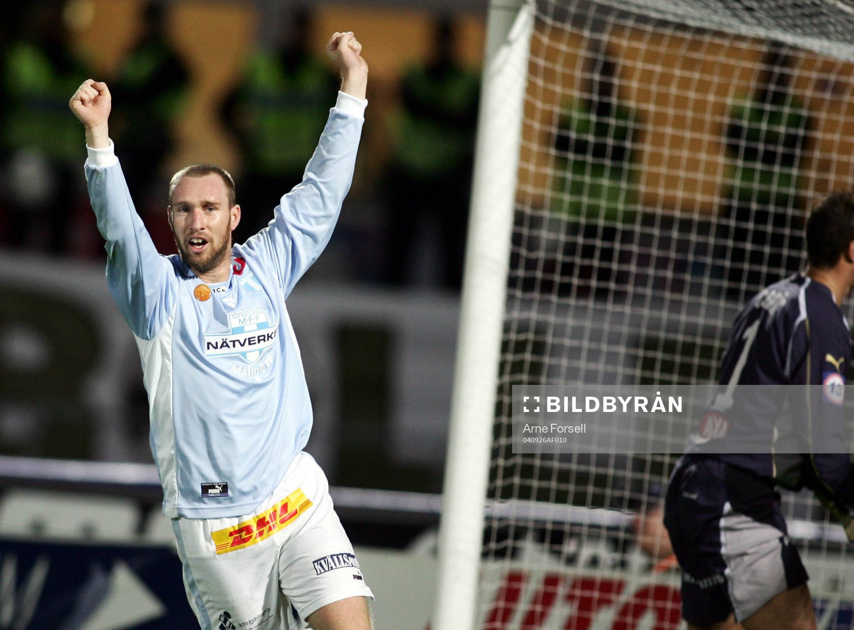 Fotboll, Allsvenskan, Malmö - Hammarby: Niklas Skoog, Malmö jublar efter 2-1 (Straff, Jubel)