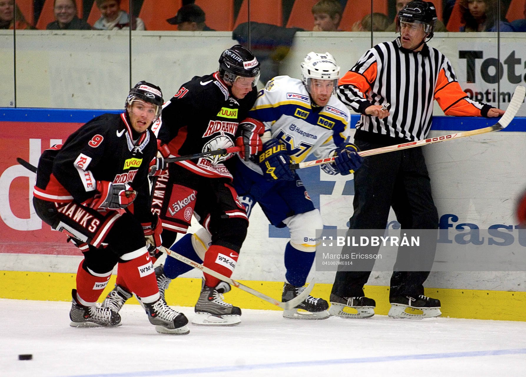 Björn Melin och Mika Hannula, Malmö och Ola Svanberg, HV71