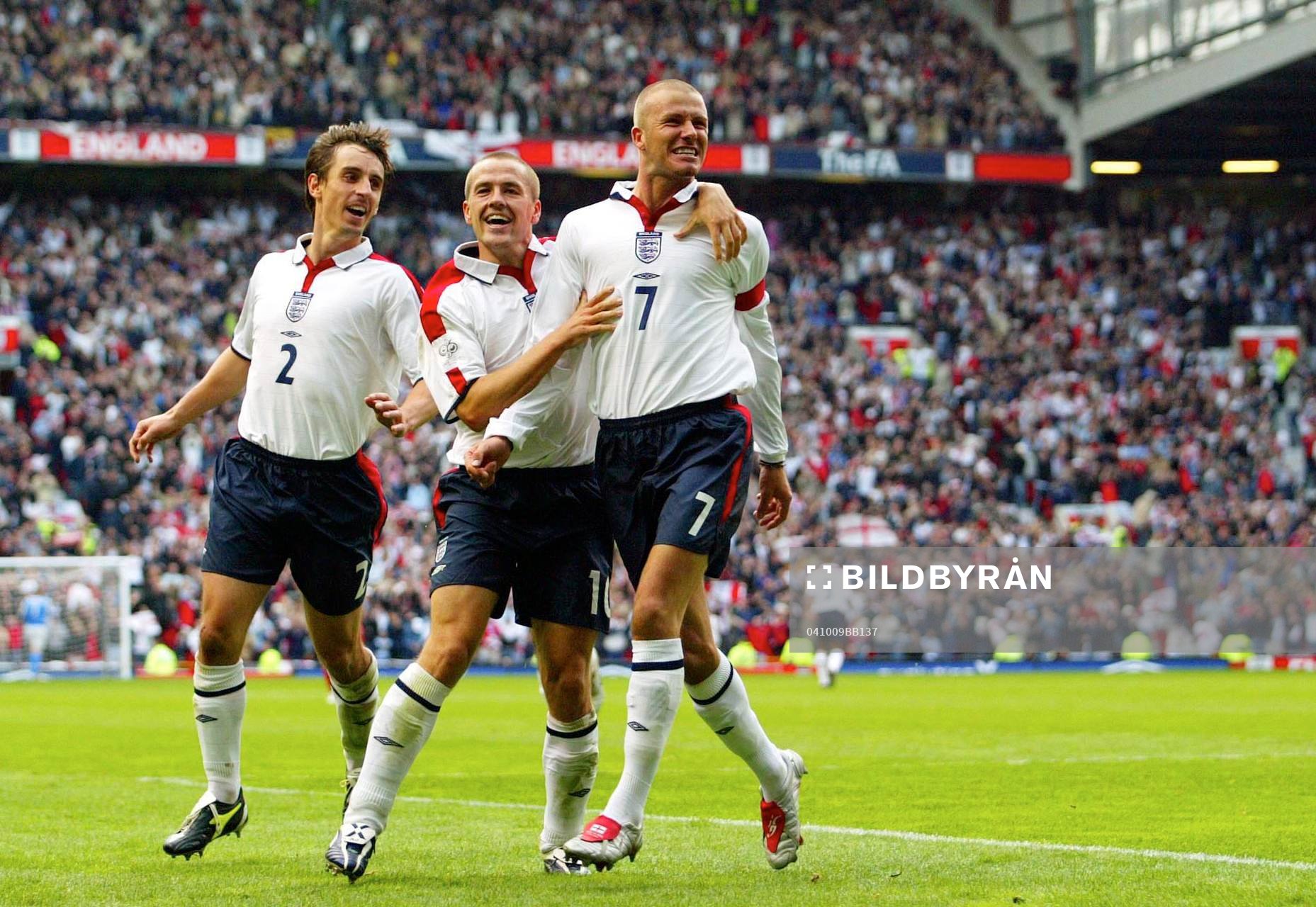 David Beckham, Michael Owen och Gary Neville, England