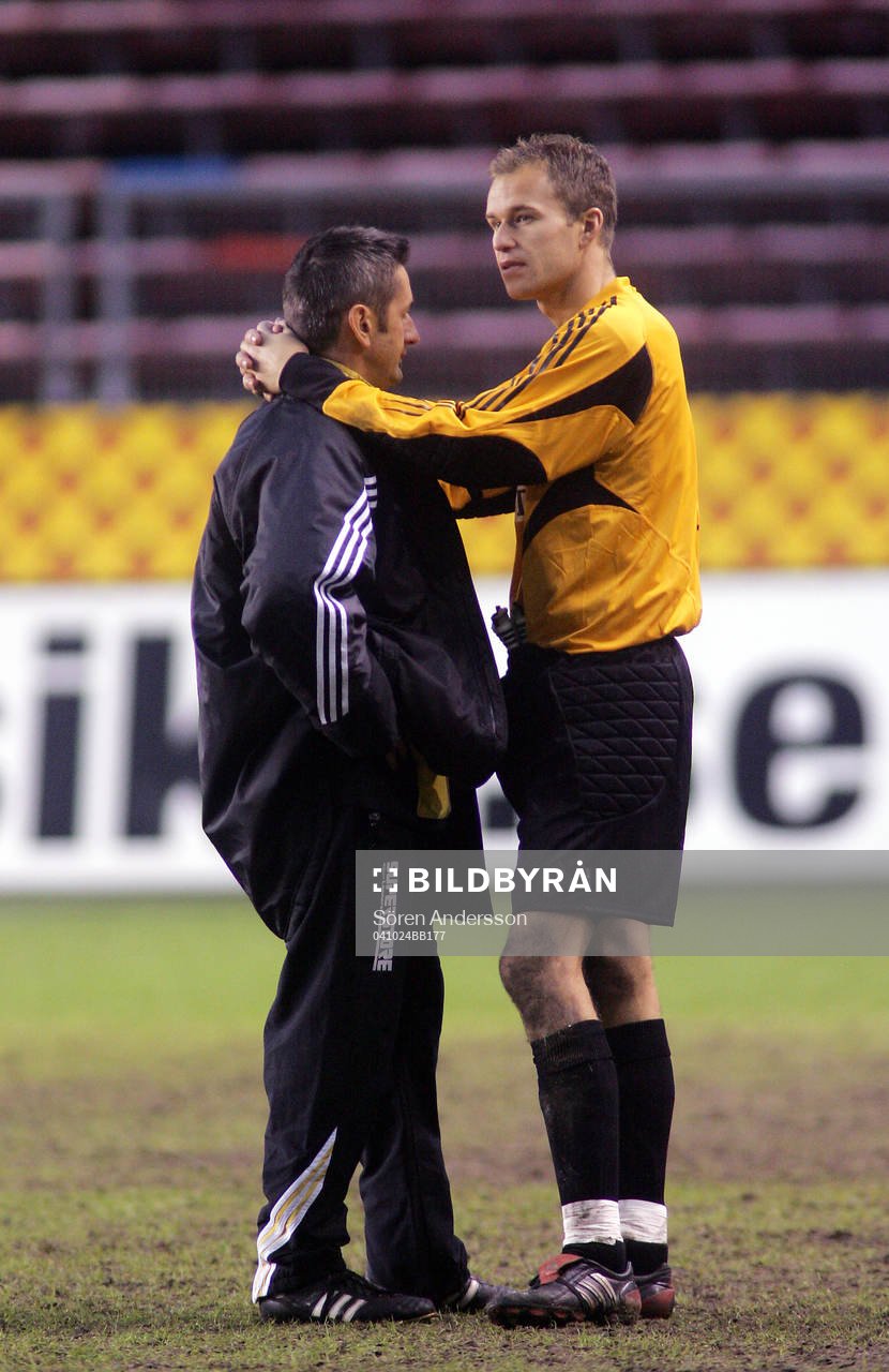 Nebojsa Novakovic och Håkan Svensson, målvakt, AIK, depp