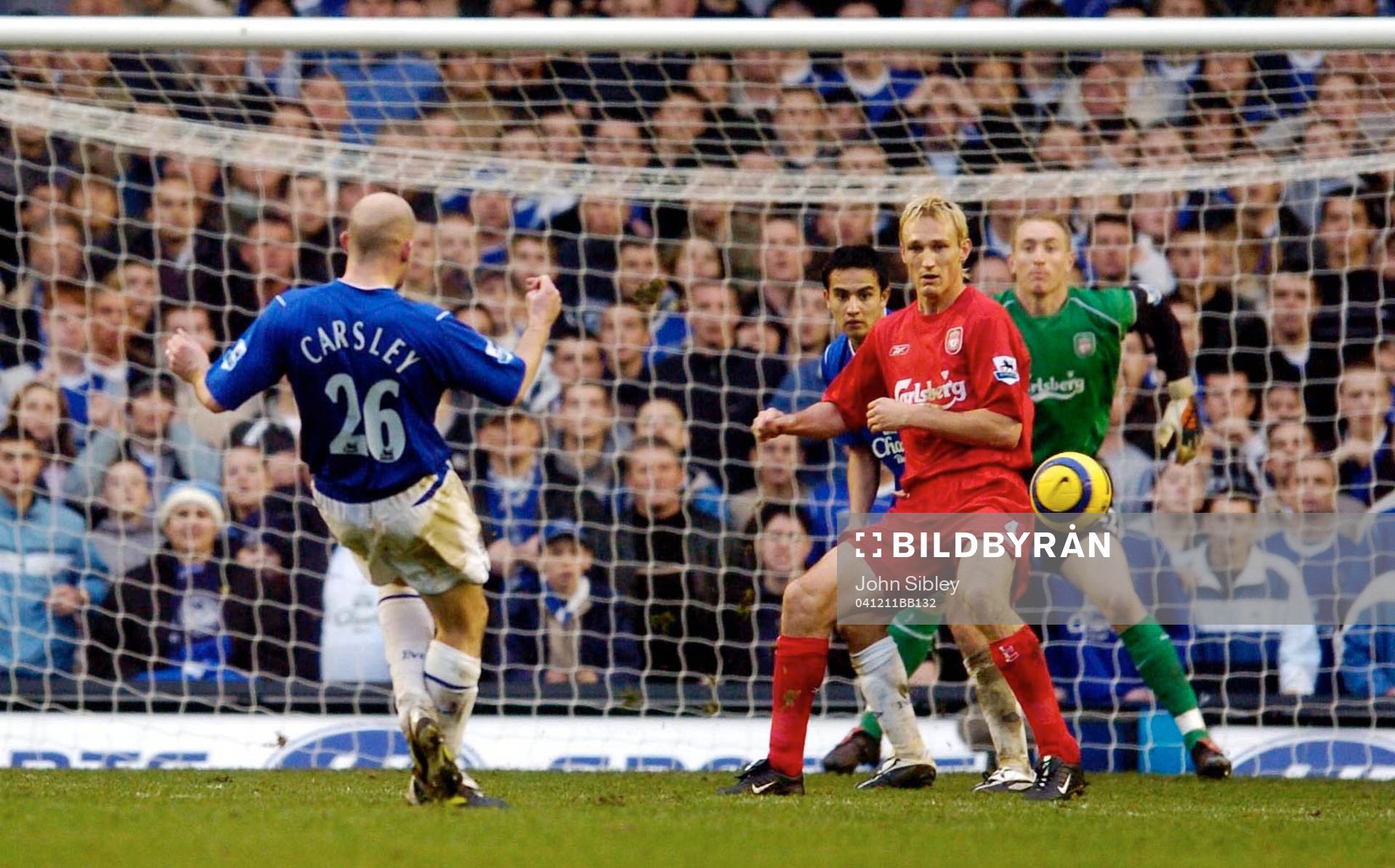 Lee Carsley, Everton gör 1-0, Sami Hyypia, Liverpool är