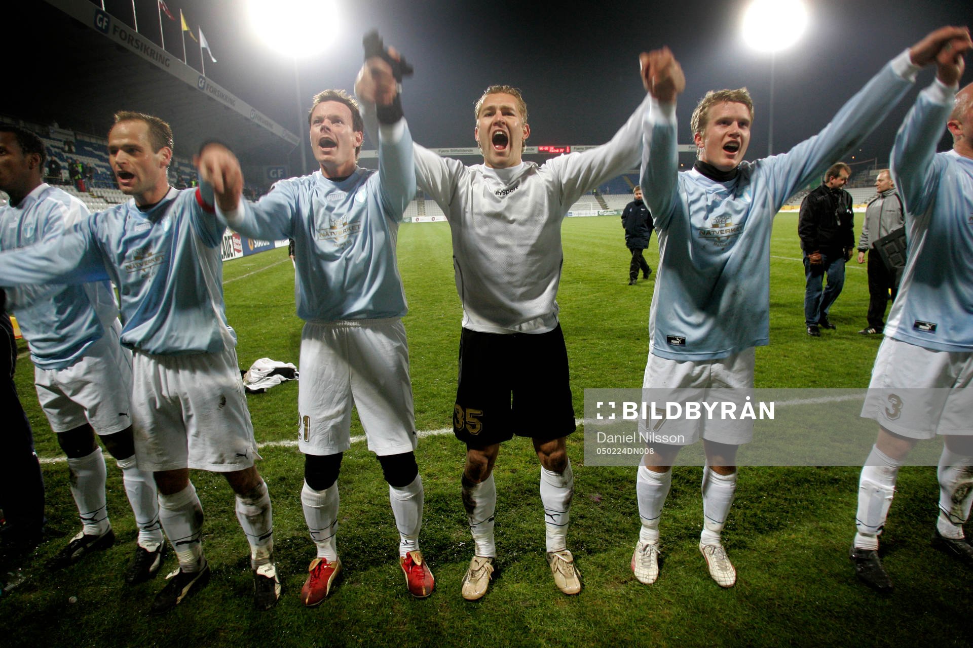  Malmö FF vann med 2-0. Jubel. Tomas Olsson, Andreas Yngvesson, Lee Baxter (målvakt), Joakim Nilsson.