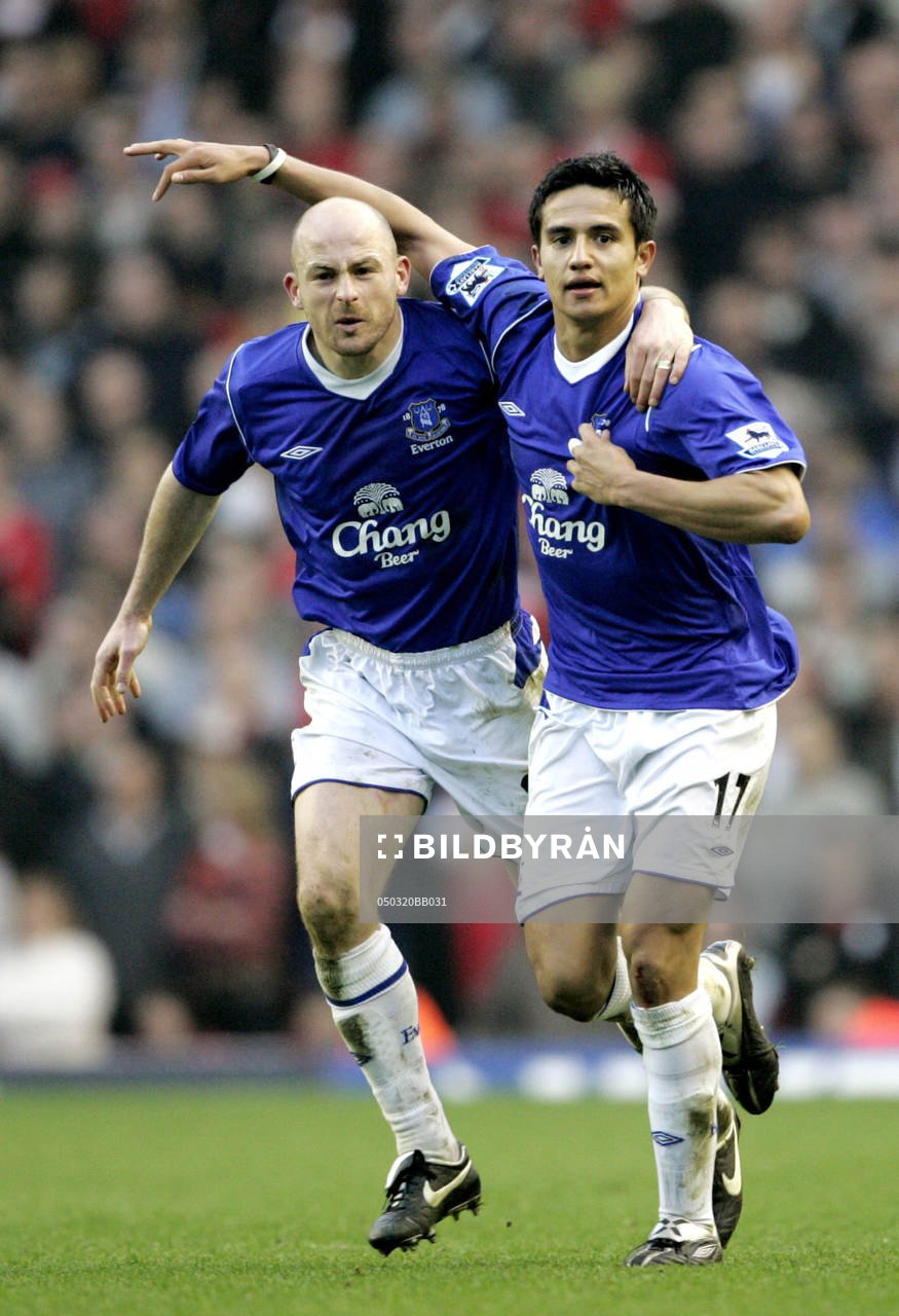 Tim Cahill, Everton firar mål med Lee Carsley, Everton