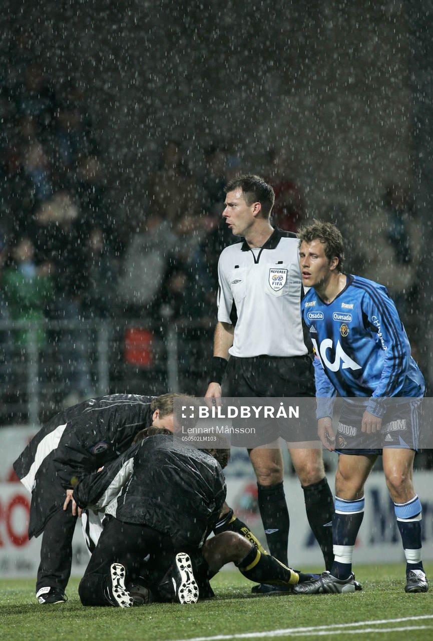 Johan Wiland, skada och Tobias Hysén. Läkare