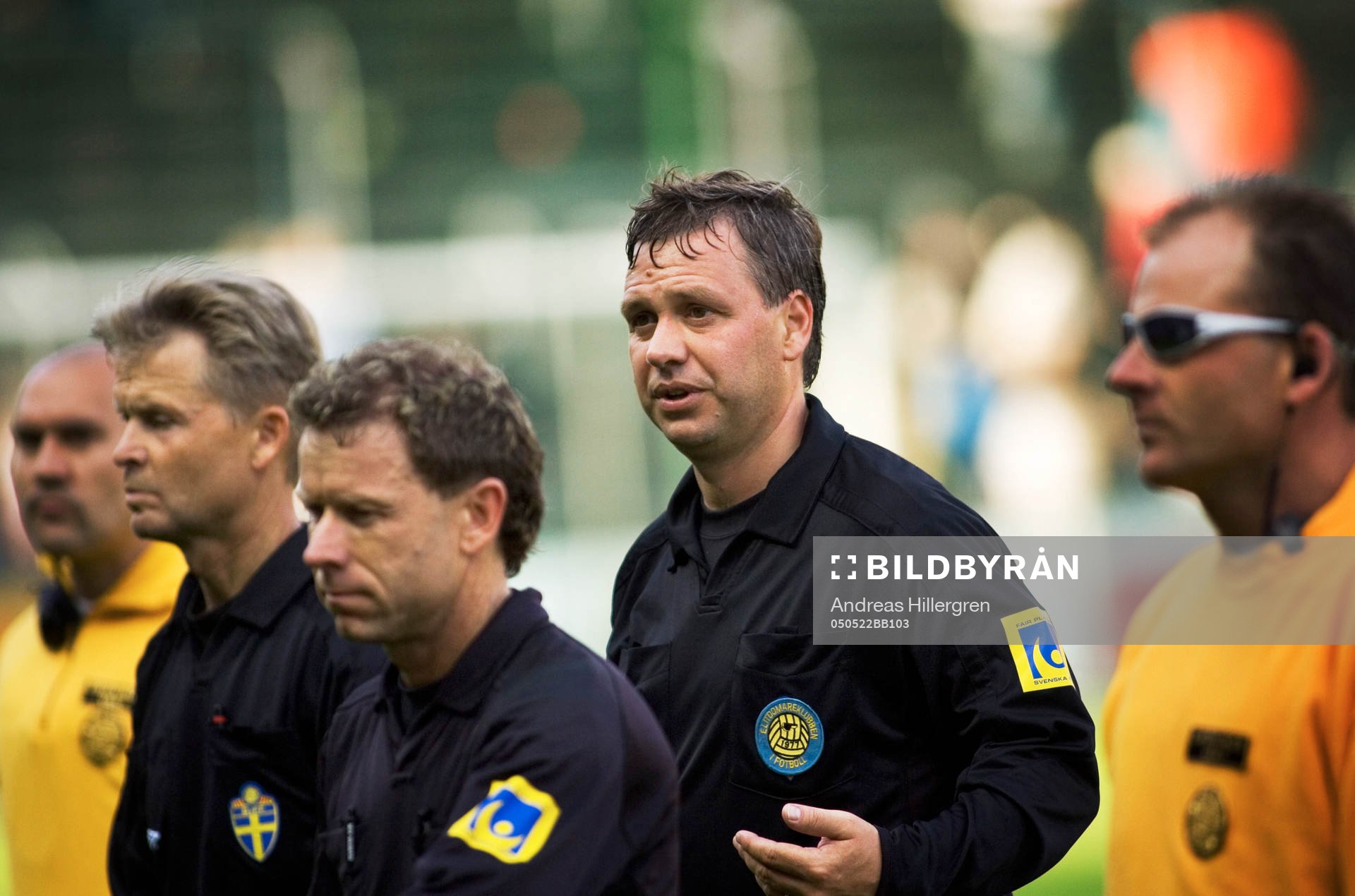 Domare Åke Andersson och linjemännen Mikael Nilson och