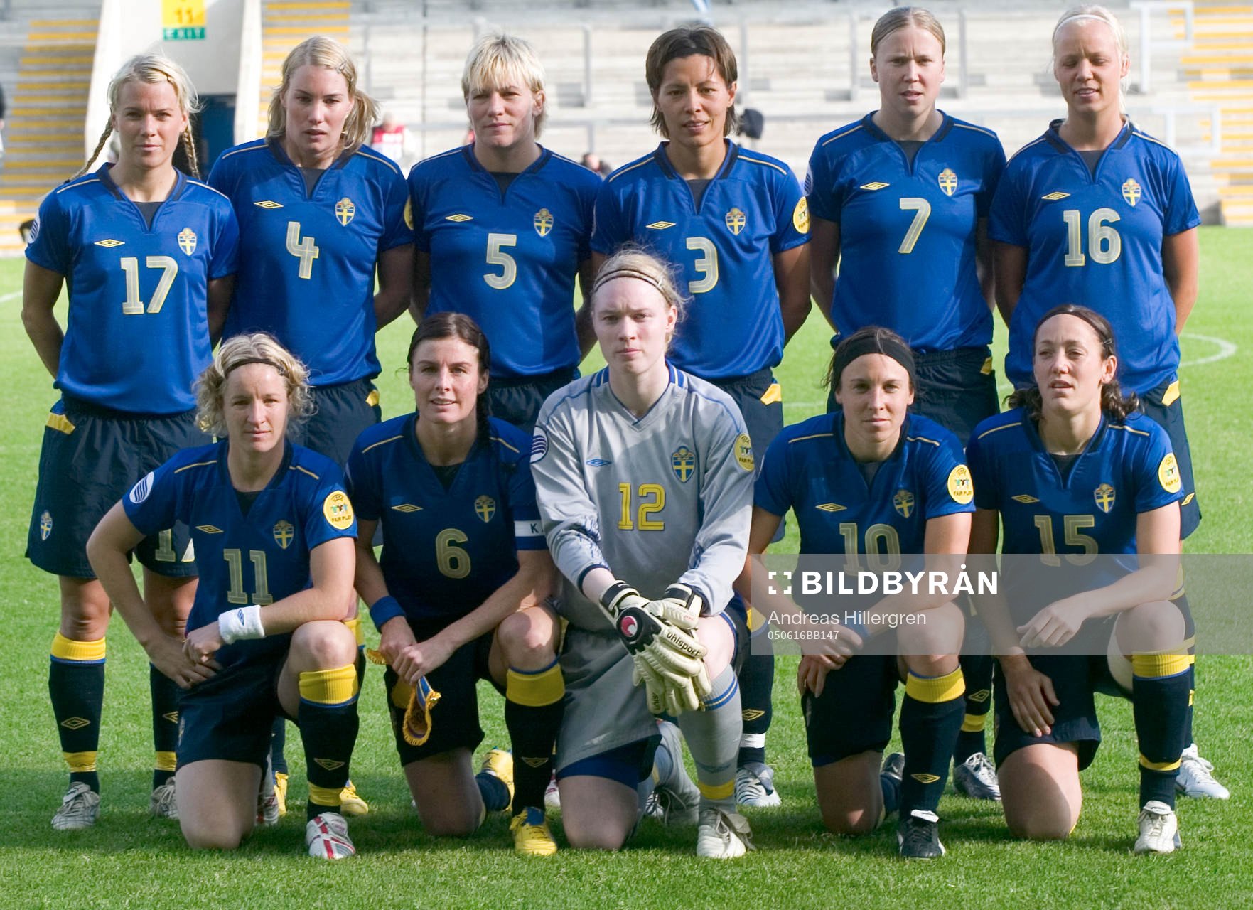 Sveriges lag, lagbild: Anna Sjöström, Hanna Marklund, Kristine Bengtsson, Jane Törnqvist, Sara Larsson, Caroline Seger, Victoria Svensson, Malin Moström, Hedvig Lindahl, Hanna Ljungberg och Therese Sjögran.
© Bildbyrån - 28079