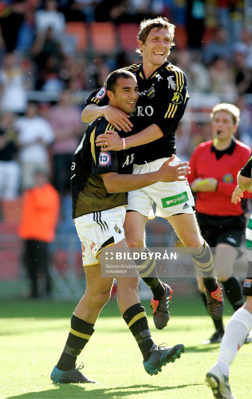 Arash Talebinjad och Dennis Östlundh, AIK, jubel