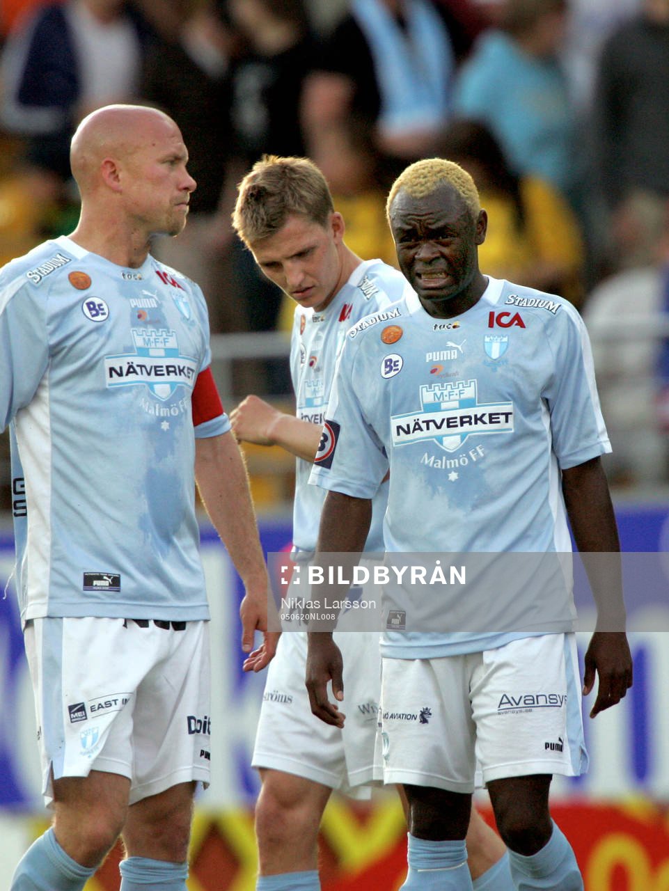 Fr v: Olof Persson, Peter Abelsson och Joseph Elanga,