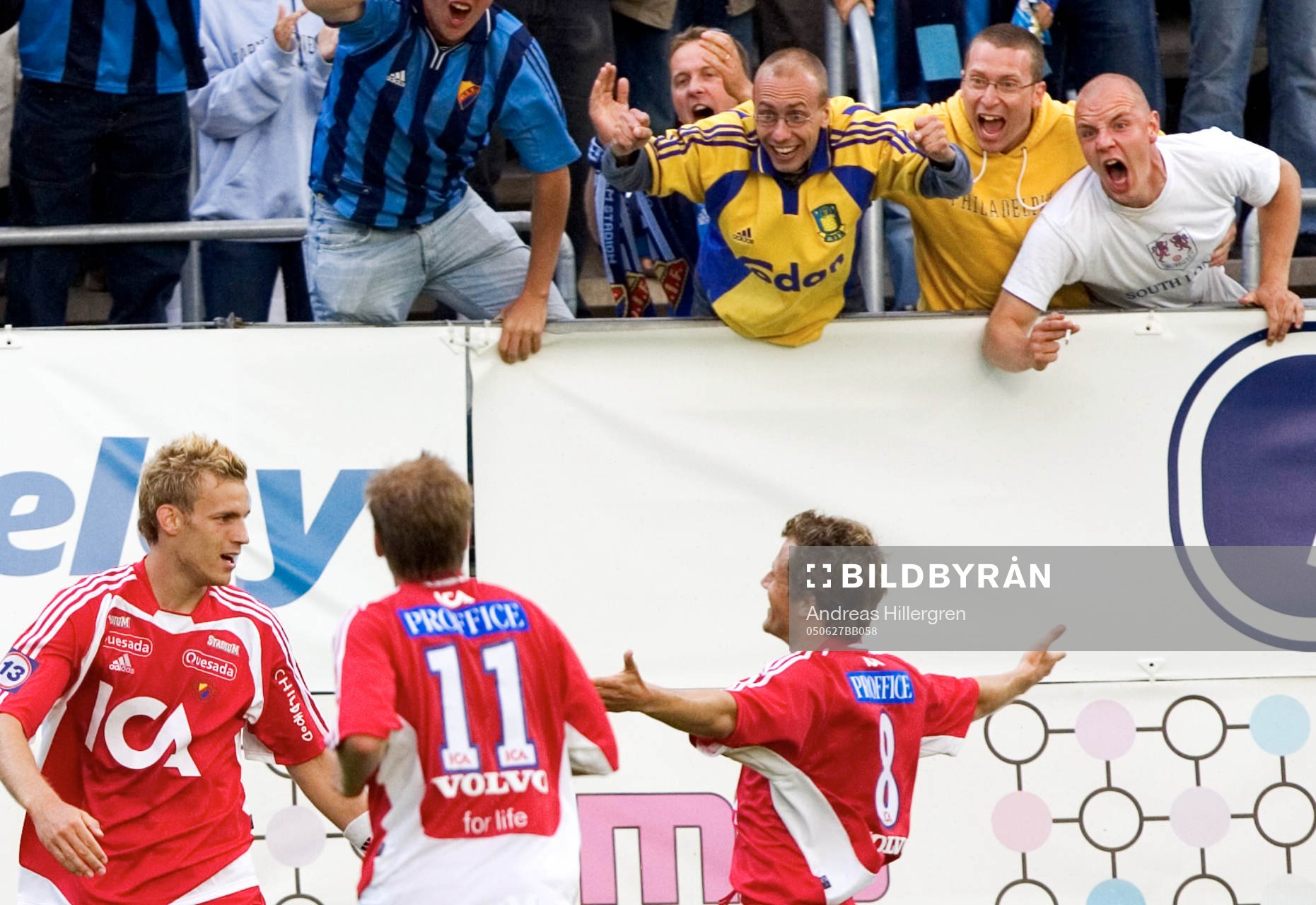  Lanskrona - Djurgården: Sören Larsen, Jones Kusi Asare och Daniel Sjölund, Djurgården, jubel, glädje.
