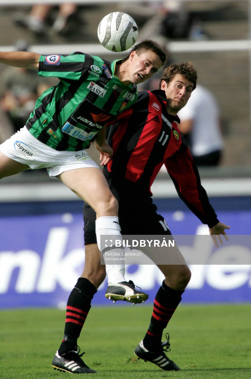 Fotboll, Superettan, GAIS-Brommapojkarna: Andreas Tobiasson, GAIS och Olof Guterstam i Brommapojkarna.