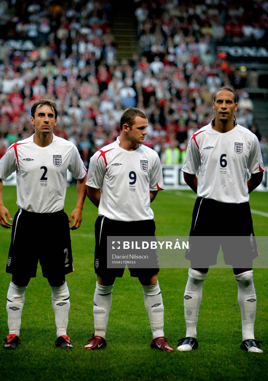 Gary Neville, Wayne Rooney och Rio Ferdinand, England