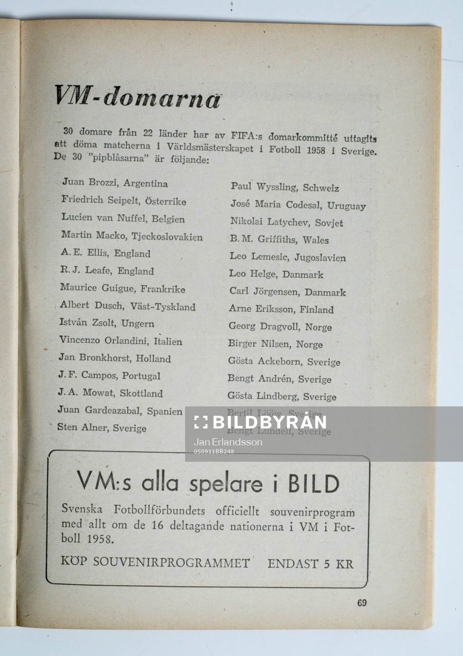 Fotboll, VM, 1958, Souvenir