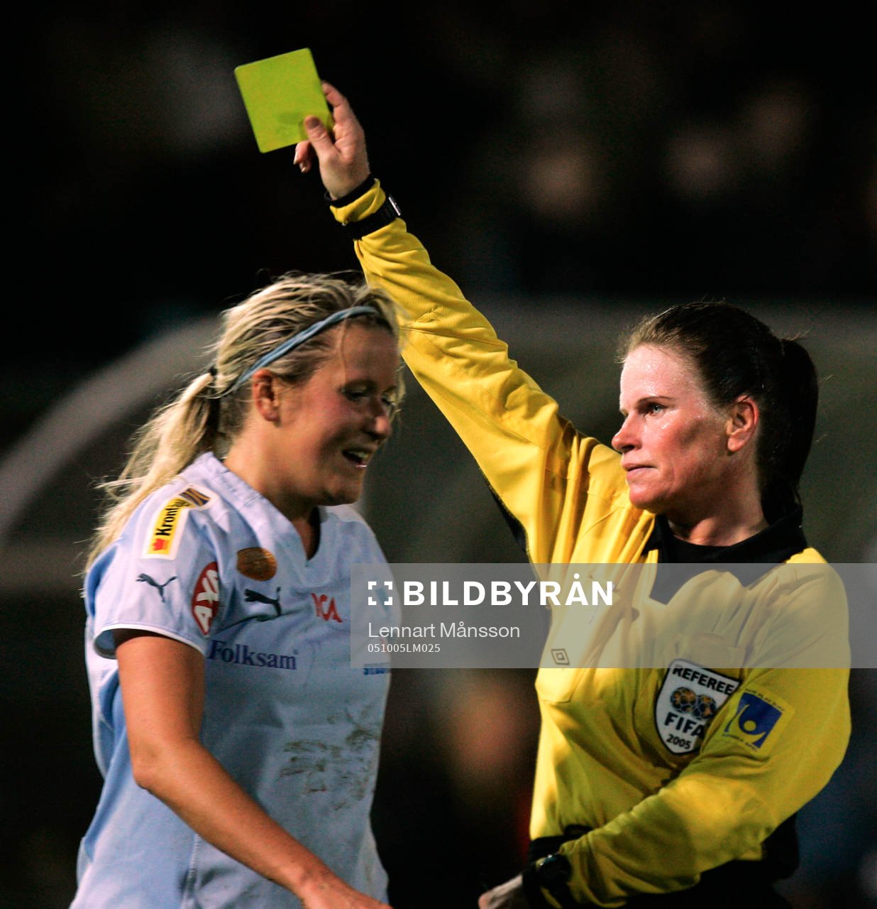 Jenny Engwall, Malmö. Gult kort, varning, domare