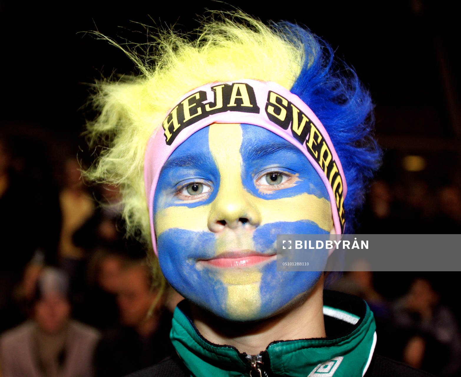 Supporter, fan, ansiktsmålning, blå, gul