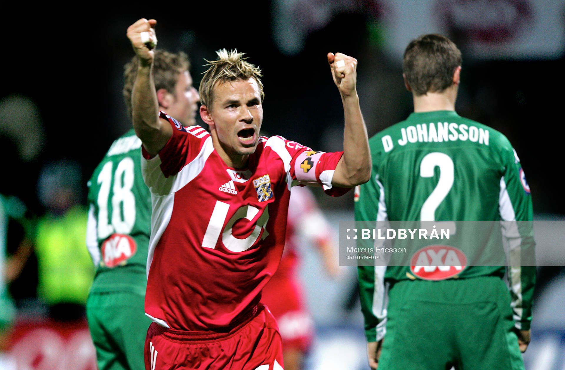 Fotboll, Allsvenskan, Hammarby - Göteborg: Niclas Alexadersson jublar efter sitt andra mål