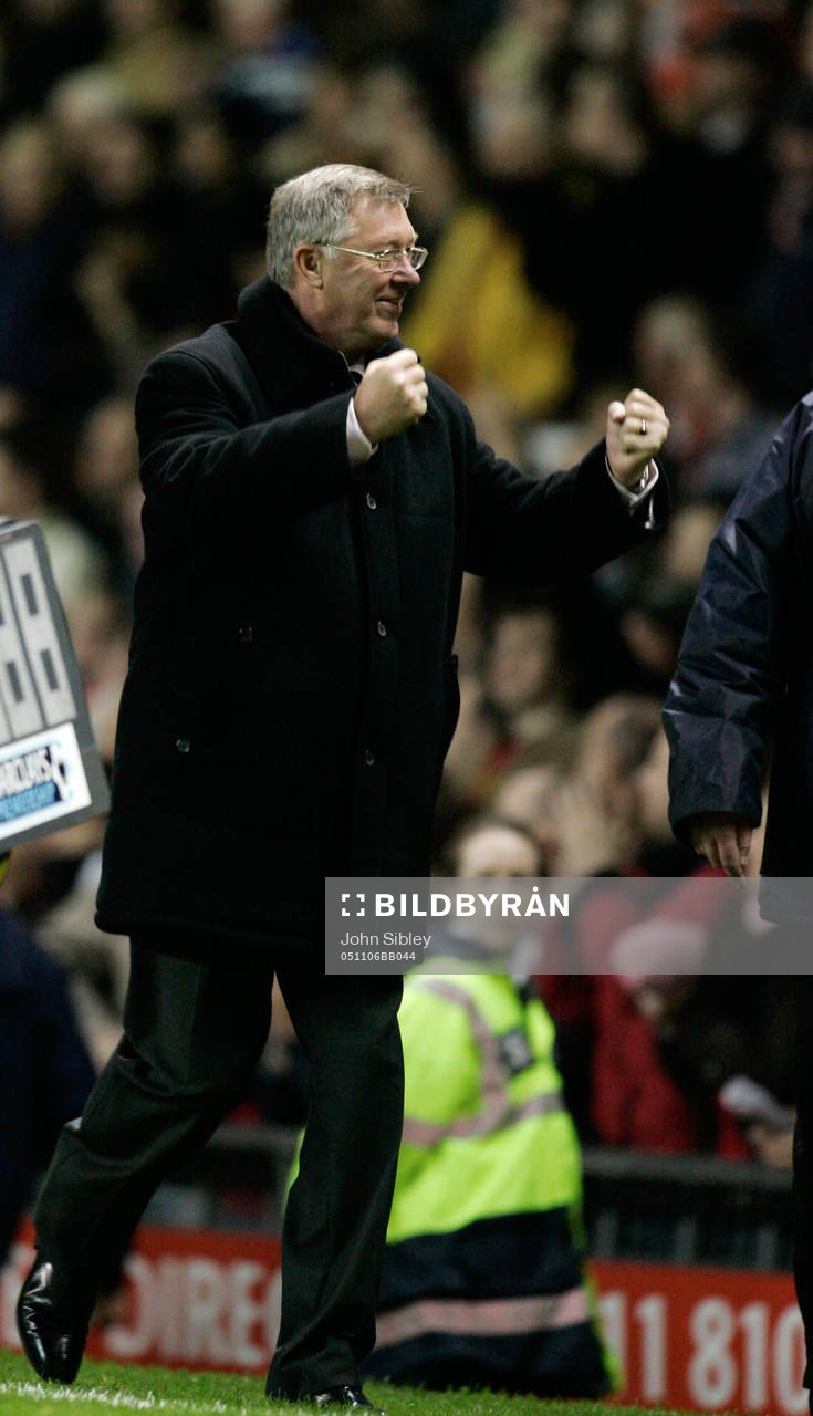  Sir Alex Ferguson, manager, Manchester United, jubel efter slutsignalen.