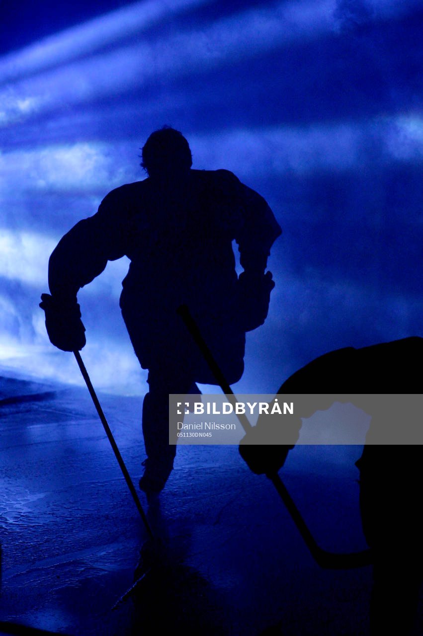 Presentation, rök, motljus, redhawks, ishockey spelare