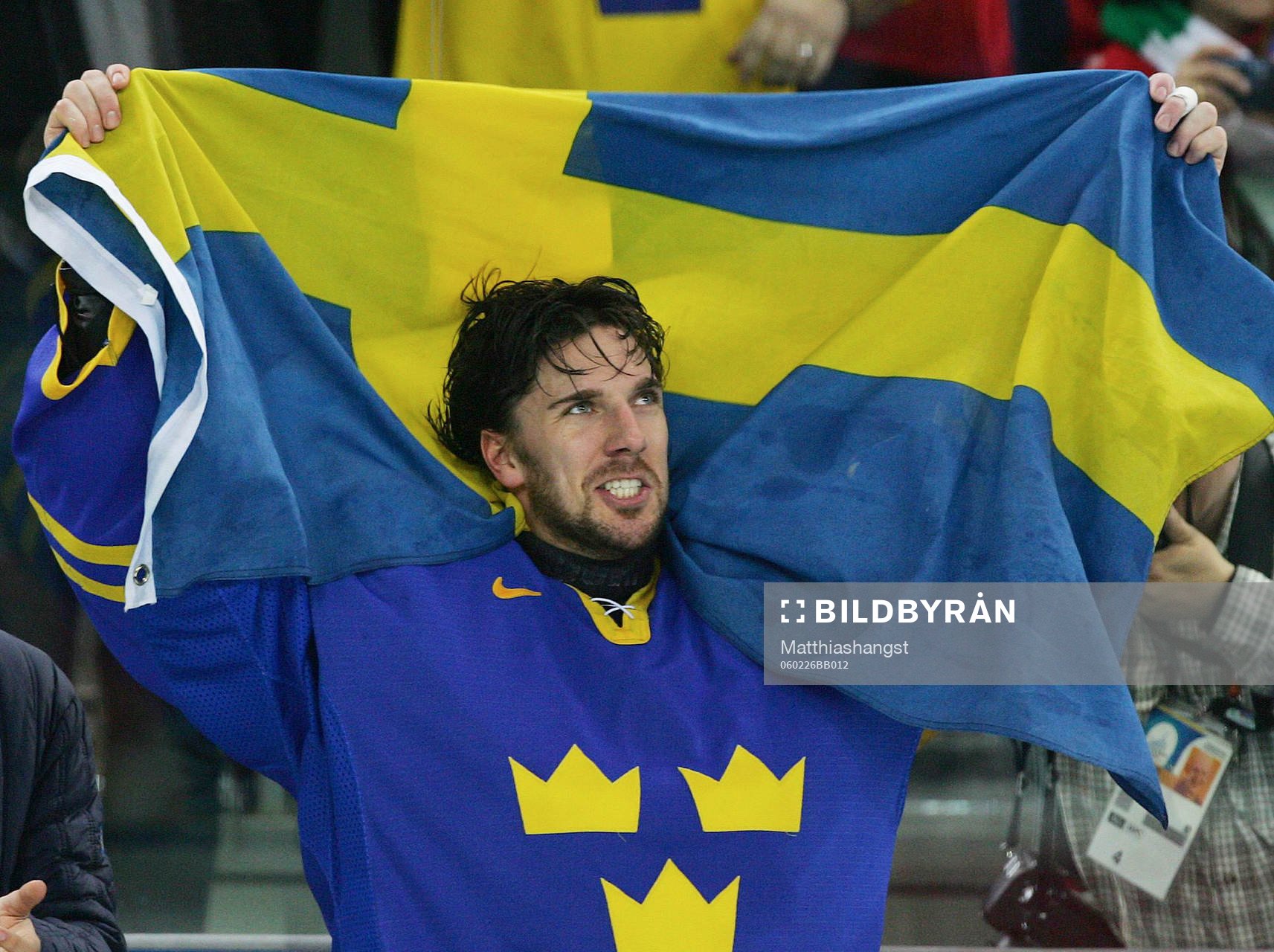 Henrik Lundqvist, Sverige. Jubel, glädje, guld, flagga