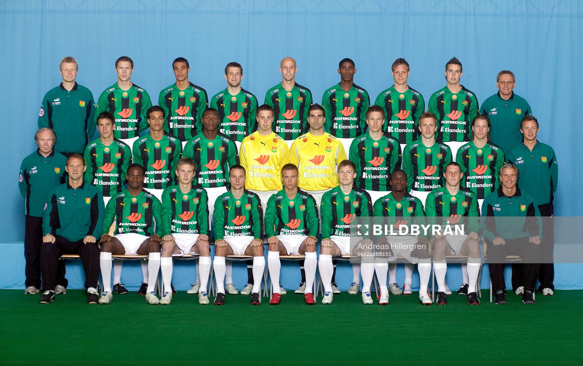  Bakre raden från vänster: Lars Göthfelt (Fysioterapeut), Fredrik Lundgren, Bobbie Da Cruz, Johann Gudmundsson, Mikael Sandklef, Khari Stephenson, Anton Holmberg, Andreas Tobiasson, Kurt Frobin (Material). 