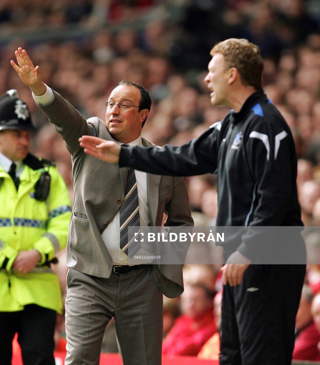 Rafael Benitez, manager, Liverpool och David Moyes,