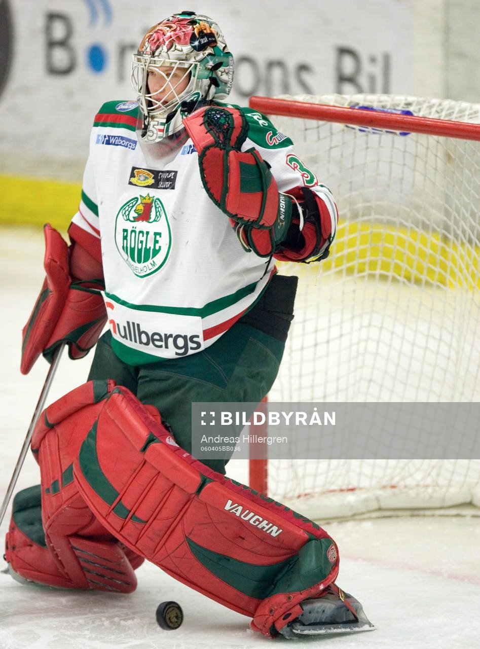 Jere Myllyniemi, målvakt Rögle, tappar in 0-4