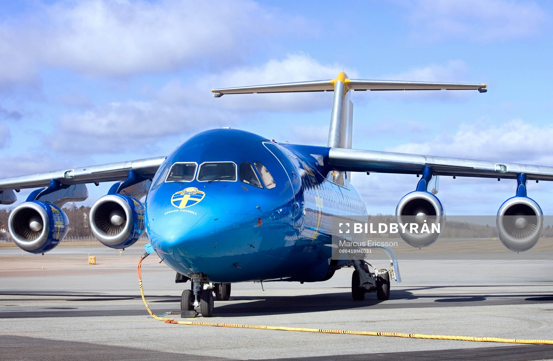 Svenska Fotbollförbundets Flygplan som landslaget kommer