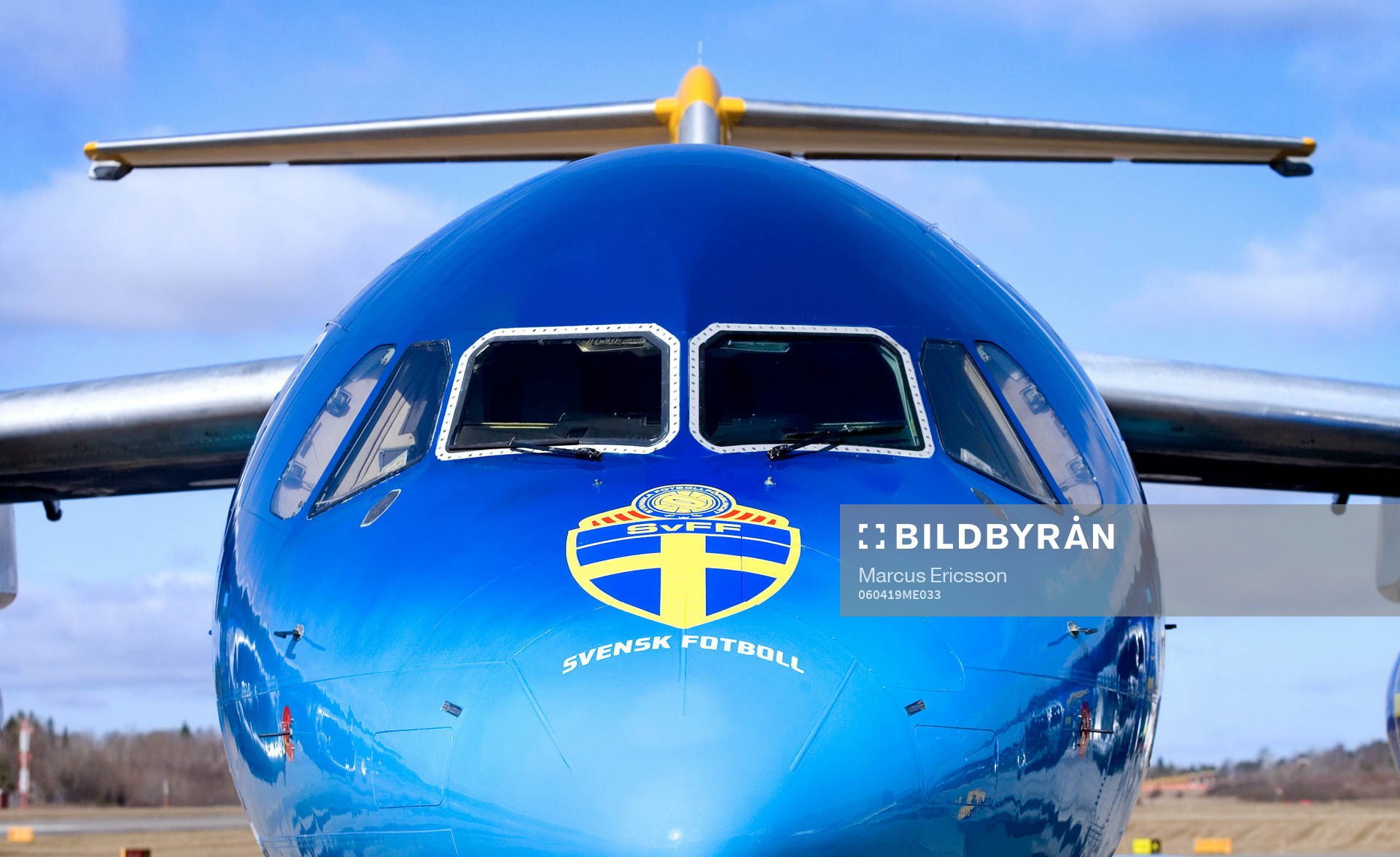Svenska Fotbollförbundets Flygplan som landslaget kommer