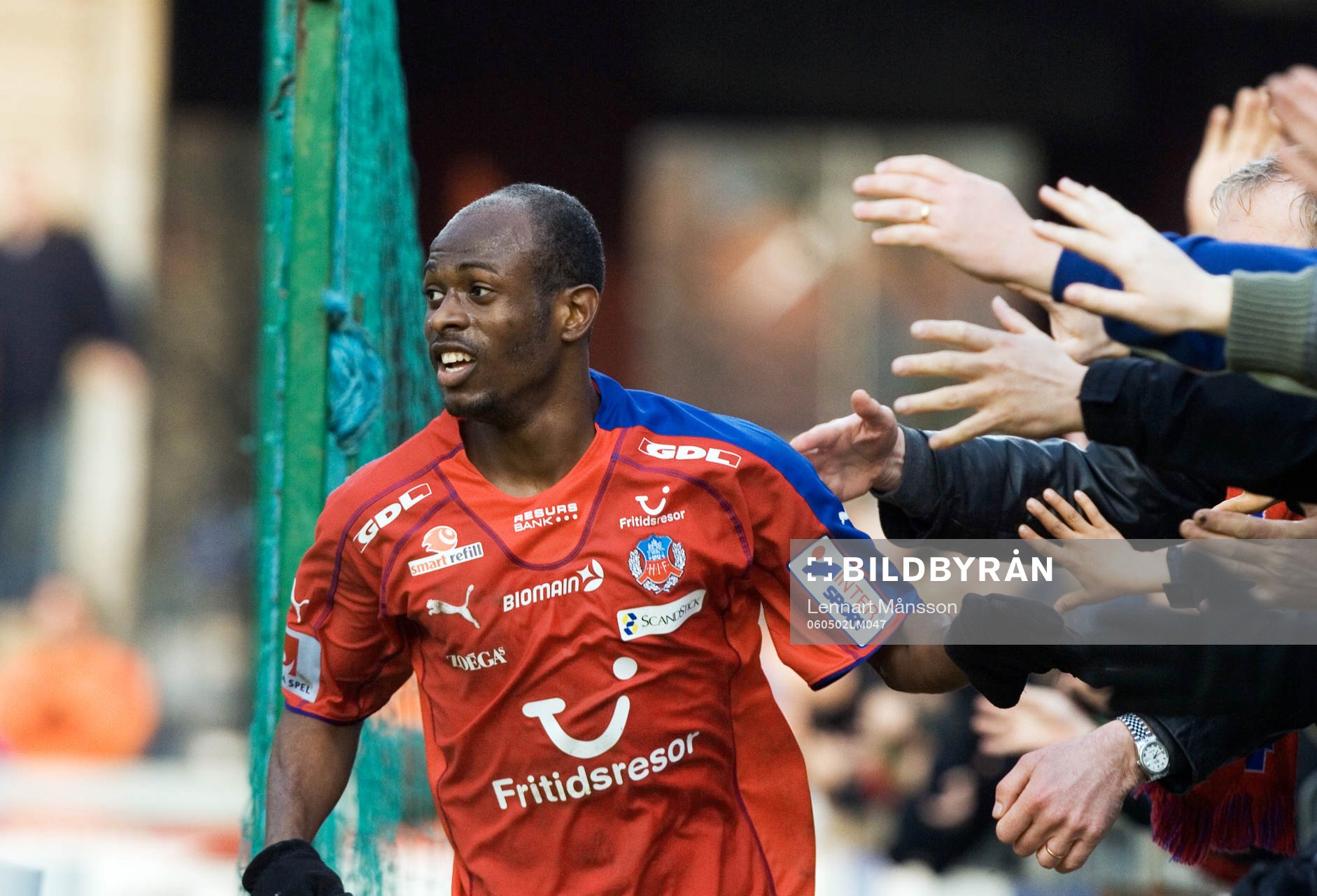 Fotboll, Allsvenskan, Helsingborg - Öster: Luton Shelton, Helsingborg (Jubel)