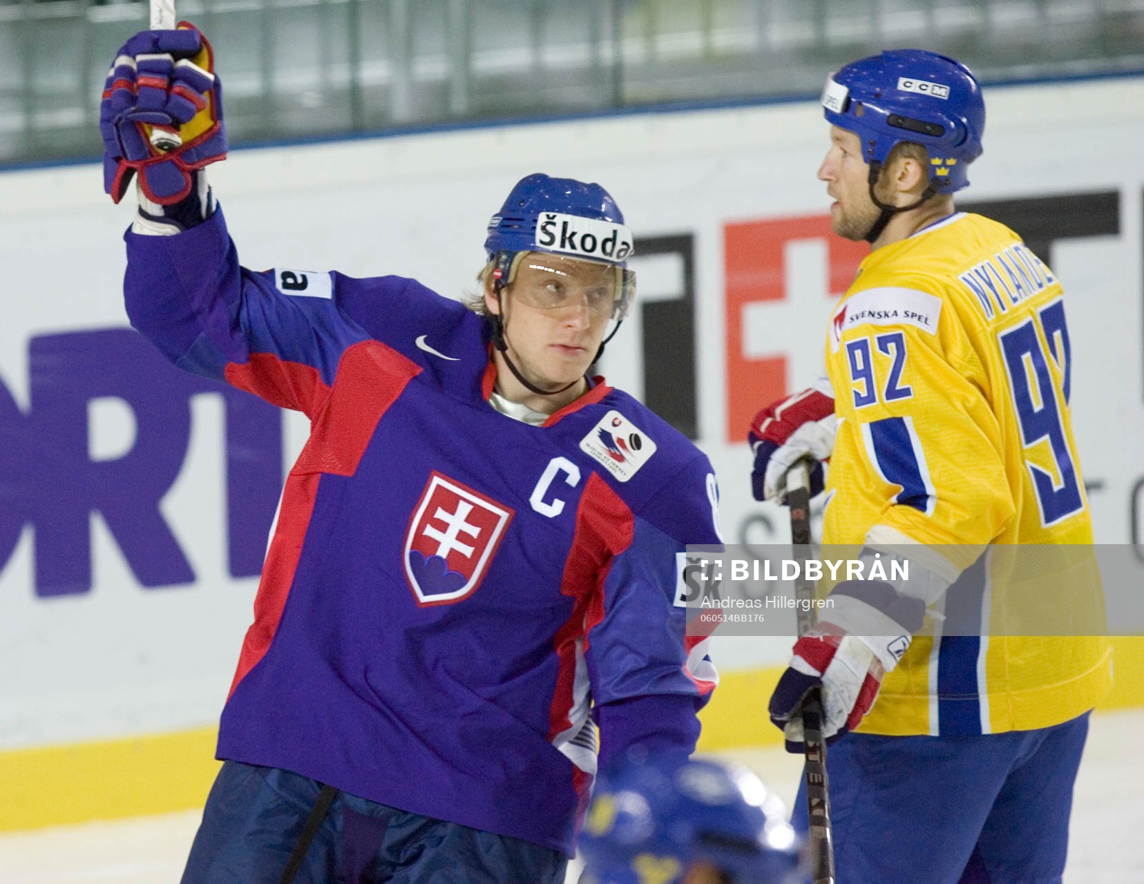 Marian Hossa, Slovakien (jubel) och Michael Nylander,