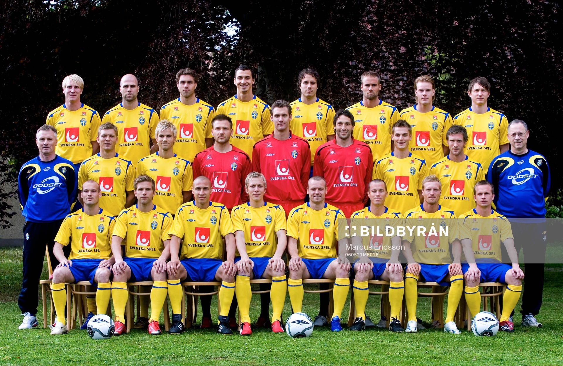 Bakre raden från vänster: Petter Hansson, Teddy Lucic, Johan Elmander, Zlatan Ibrahimovic, Karl Svensson, Olof Mellberg, Fredrik Stenman, Kim Källström. Mellersta raden från vänster; Roland Andersson, Marcus Allbäck, Niclas Alexandersson, John Alvbåge, Andreas Isaksson, Rami Shaaban, Markus Rosenberg, Mikael Nilsson, Lars Lagerbäck. Främre raden från vänster: Fredik Ljungberg, Anders Svensson, Henrik Larsson, Erik Edman, Mattias Jonson, Daniel Andersson, Christian Wilhelmsson, Tobias Linderoth