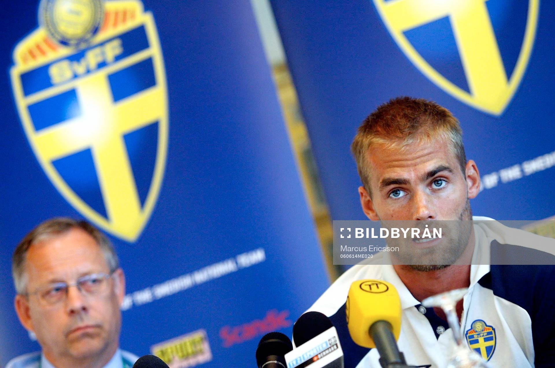 Olof Mellberg och Lars Lagerbäck, förbundskapten