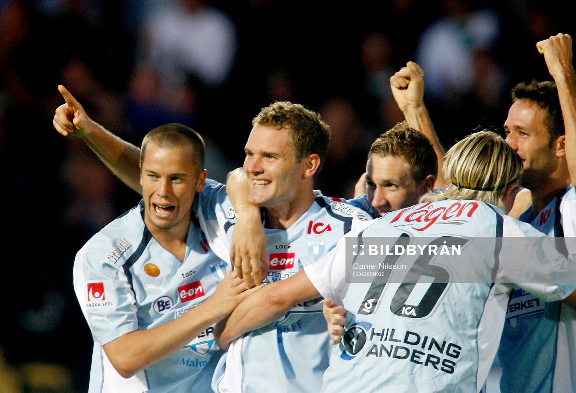  Jonatan Johansson, Daniel Andersson, Marcus Pode, Malmö, jubel efter Johansson gjort 2-1.