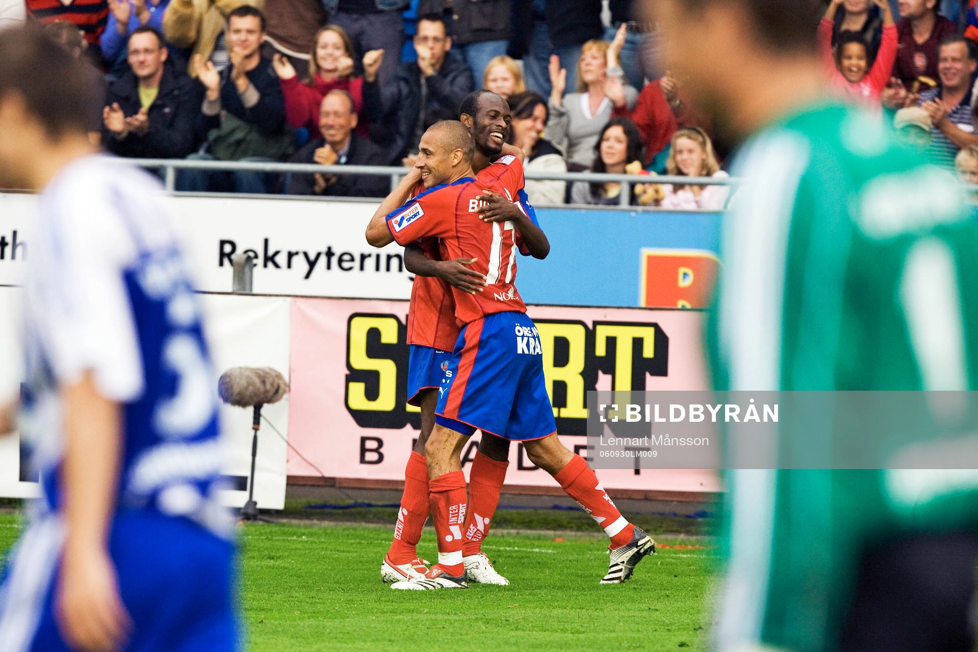 Henrik Larsson och Luton Shelton, Helsingborg, jubel,