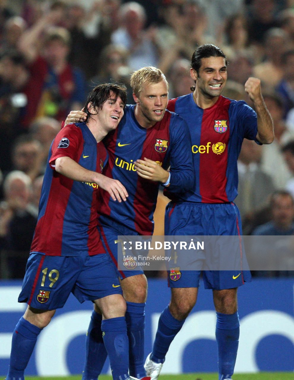  Leo Messi, Eidur Gudjohnsen och Rafael Marquez, Barcelona (Jubel)