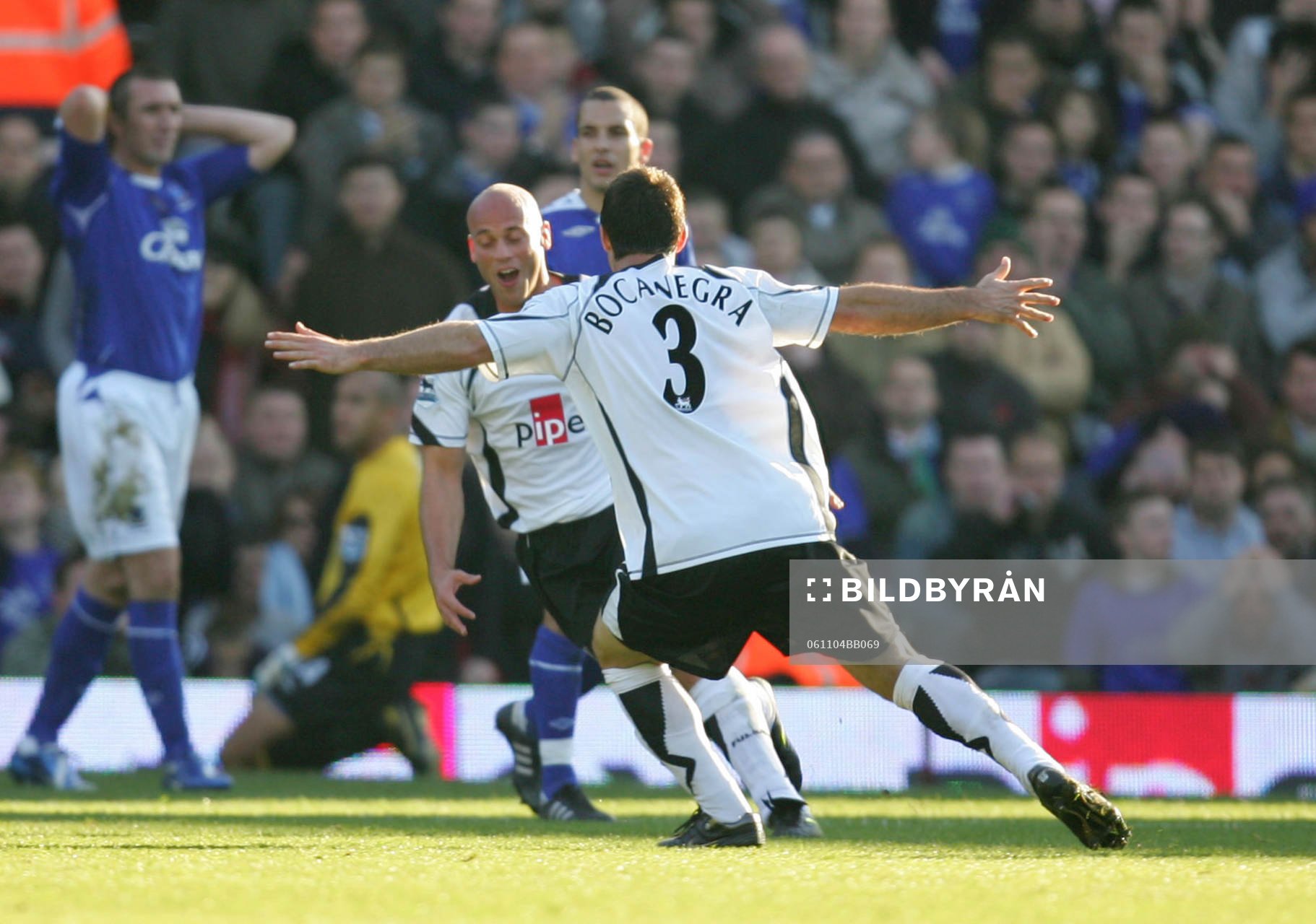 Claus Jensen jubel med Carlos Bocanegra, Fulham