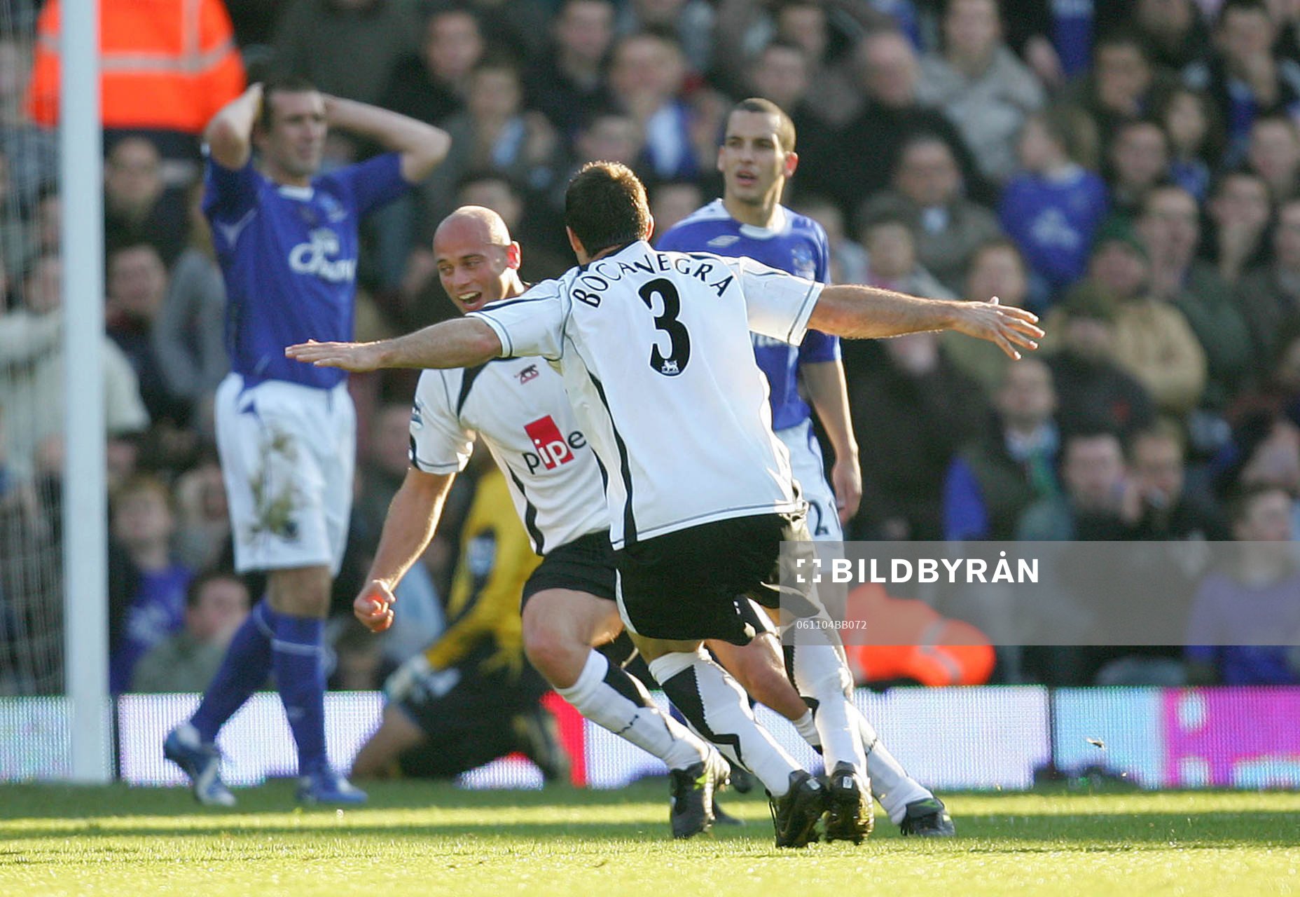 Claus Jensen jubel med Carlos Bocanegra, Fulham