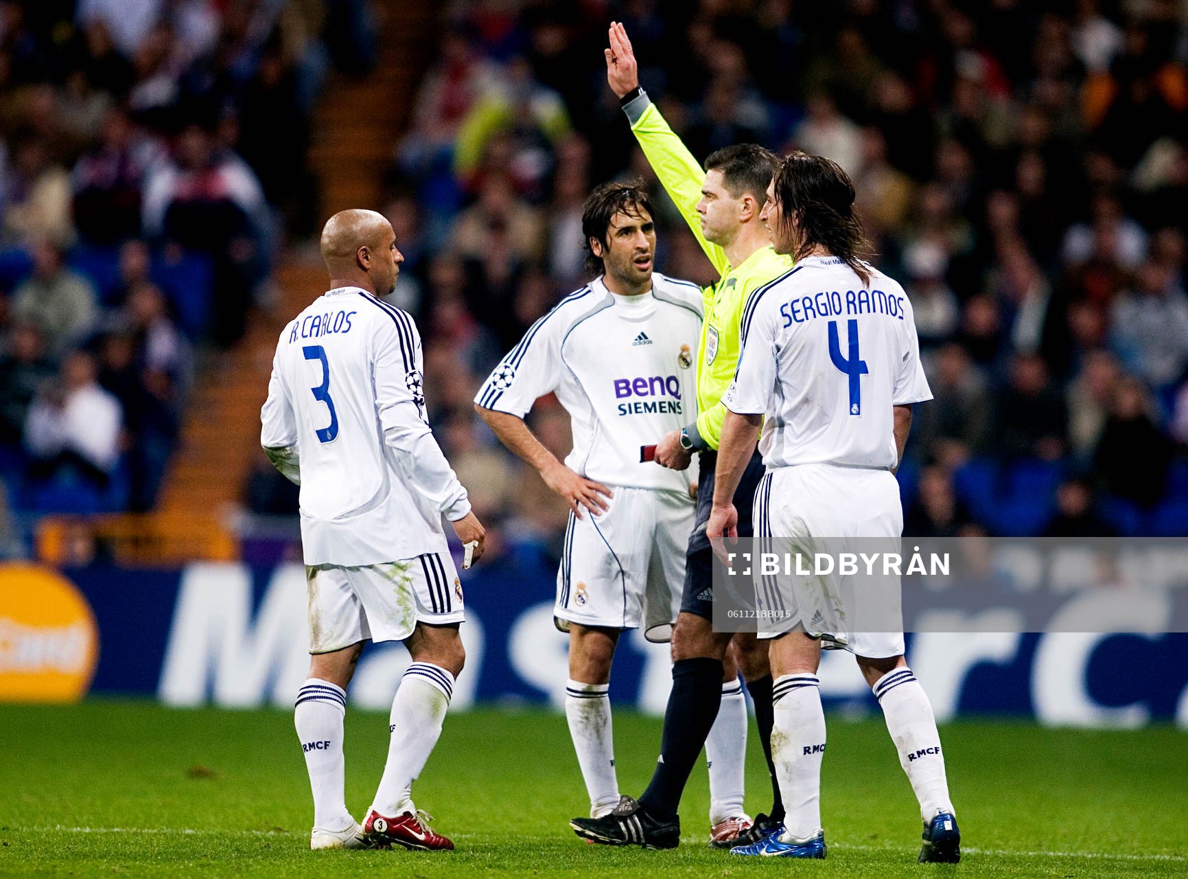 Roberto Carlos, Raul och Sergio Ramos med Terje Hauge,