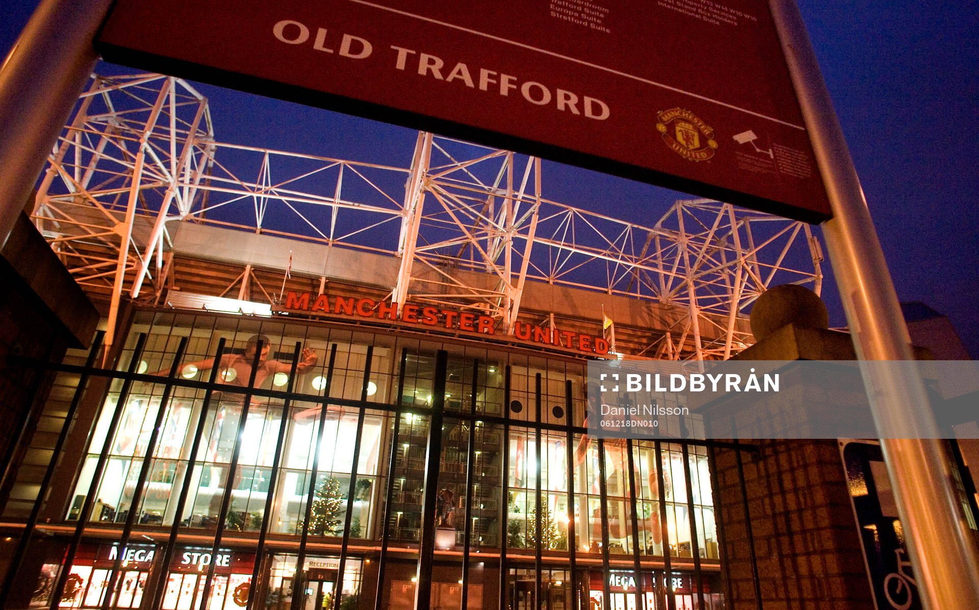 Stadion, arena, Old Trafford, theatre of Dreams, skylt,