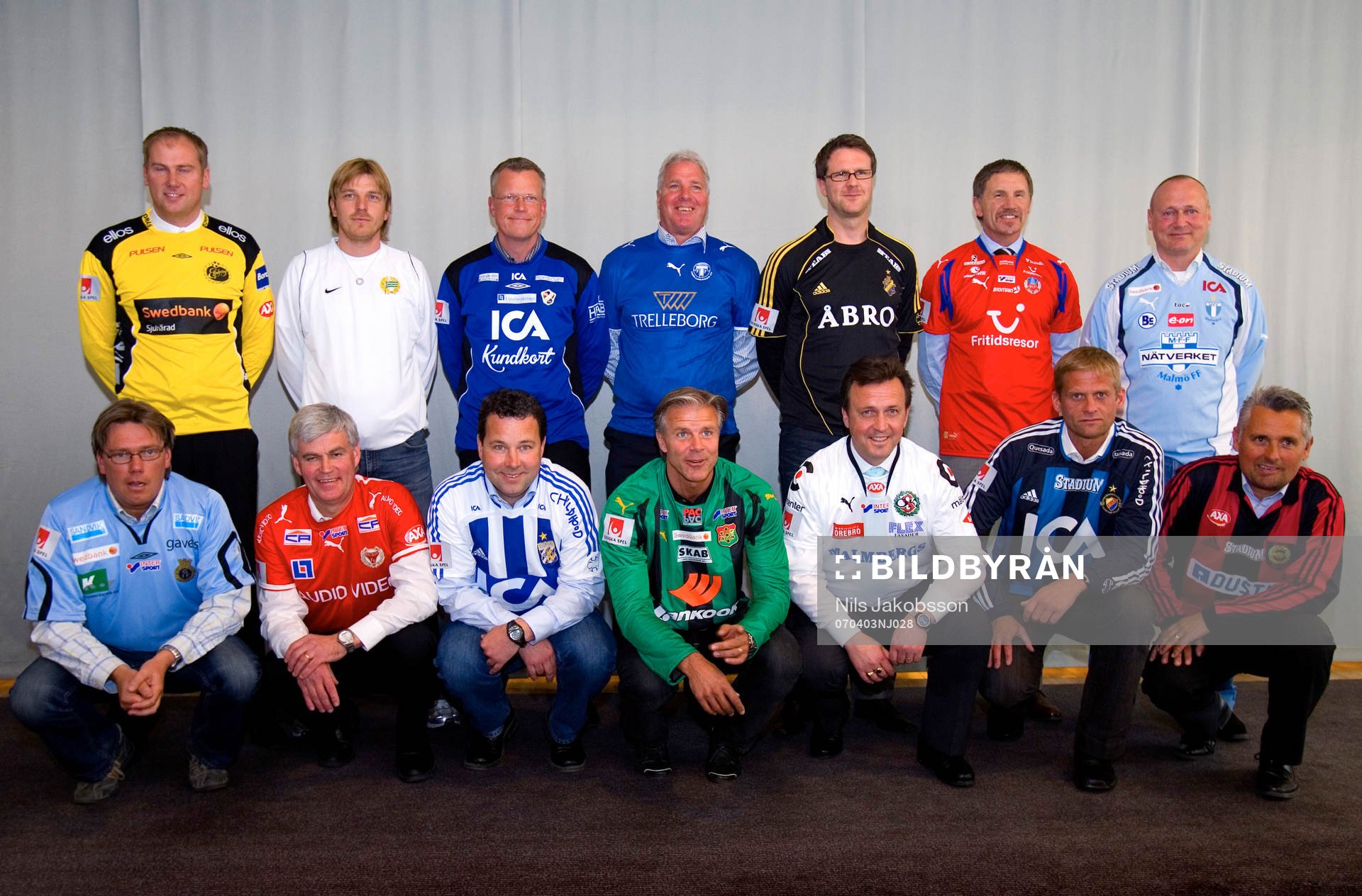 Bakre frv, Magnus Haglund, Elfsborg, Tony Gustafsson, Hammarby, Jan Andersson, Halmstad, Conny Karlsson, Trelleborg, Rikard Norling, AIK, Stuart Baxter, Helsingborg, Sören Åkeby, Malmö FF. Främre raden frv, Per Olsson, Gefle, Nanne Bergstand, Helsingborg, Stefan Rehn, Göteborg, Roland Nilsson, GAIS, Patrick Walker, Örebro, Sigge Jonsson, Djurgården, Claes Eriksson, Brommapojkarna.
© Bildbyrån - 55205