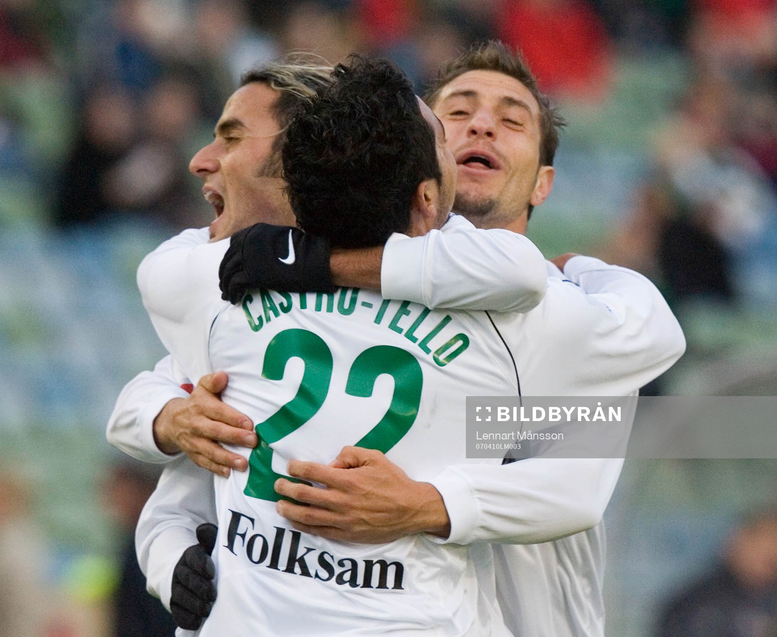 Fotboll, allsvenskan, GAIS - Hammarby: 0-1, Målskytten Sebastian Castro-Tello grattas.