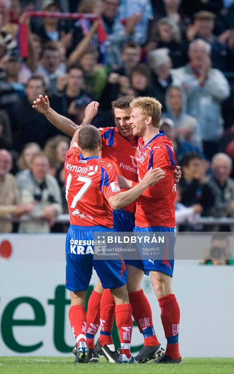 HIF:s tre målskyttar Henrik Larsson, Andreas Jakobsson och