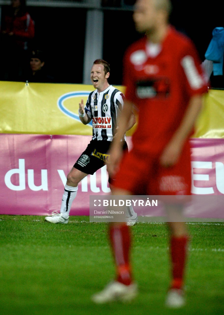 Jörgen Pettersson, Landskrona, gjorde 2-1 i 89:e minuten.