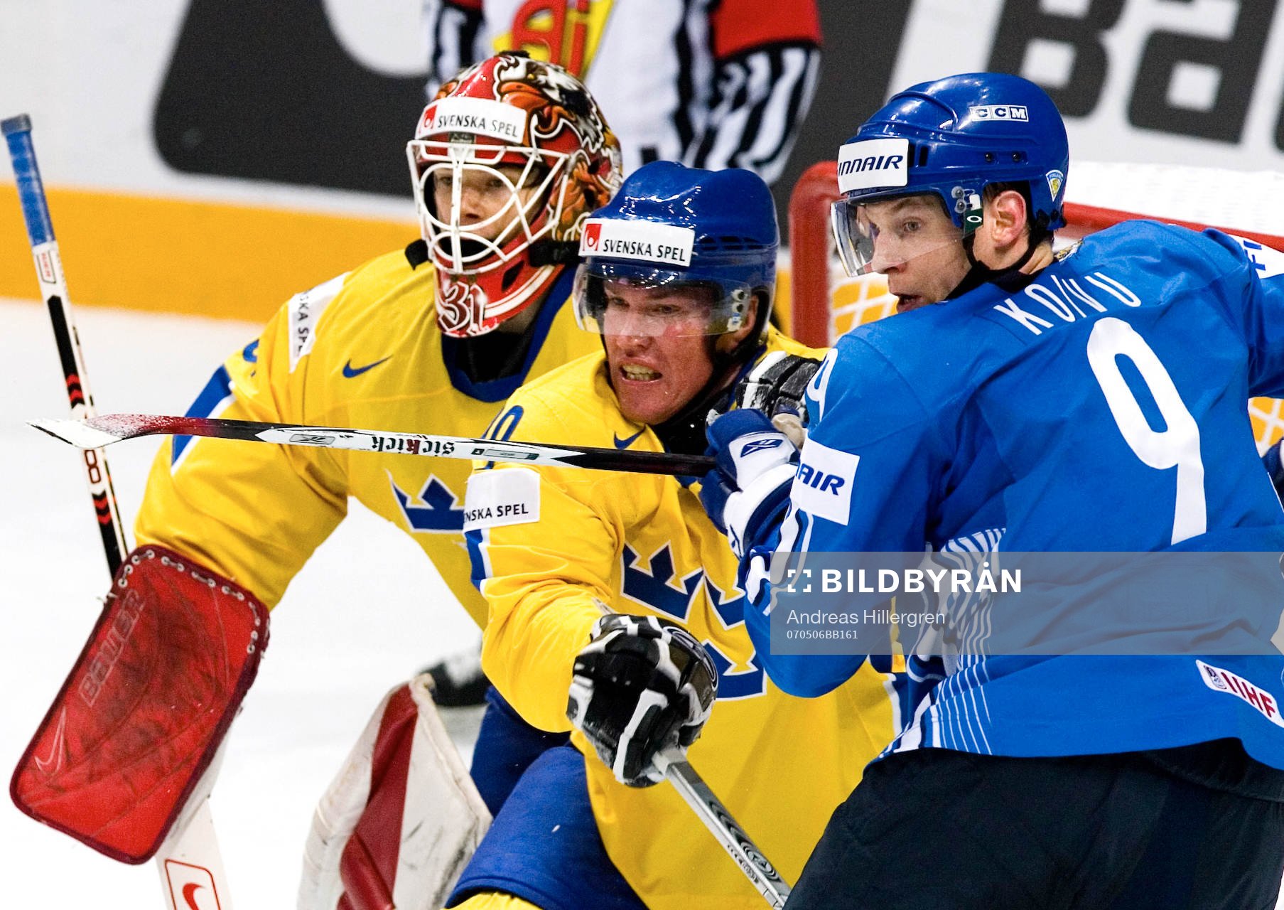 Johan Backlund, målvakt, Kenny Jönsson och Mikko Koivu
