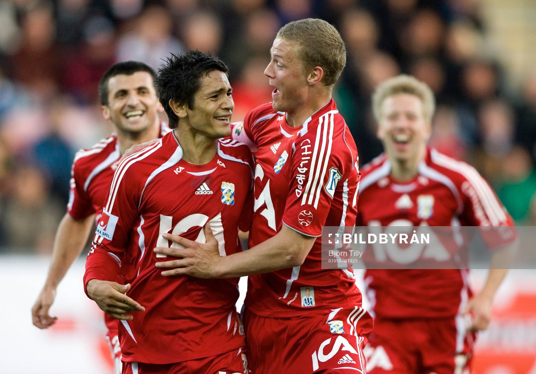  Eldin Karisik, Andres Vasquez, Ragnar Sigurdsson och Adam Johansson, Göteborg, jubel efter 0-4.      