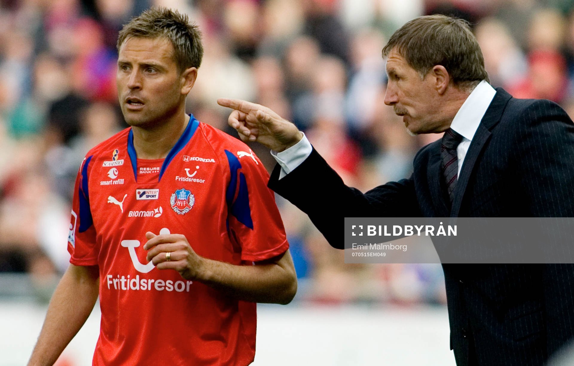 HIF´s tränare Stuart Baxter ger Erik Wahlstedt, HIF