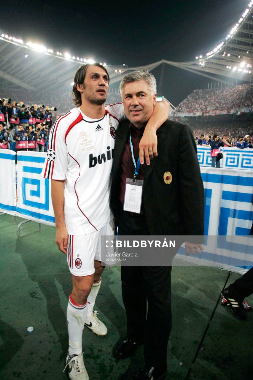 Paolo Maldini och Carlo Ancelotti, tränare, Milan
