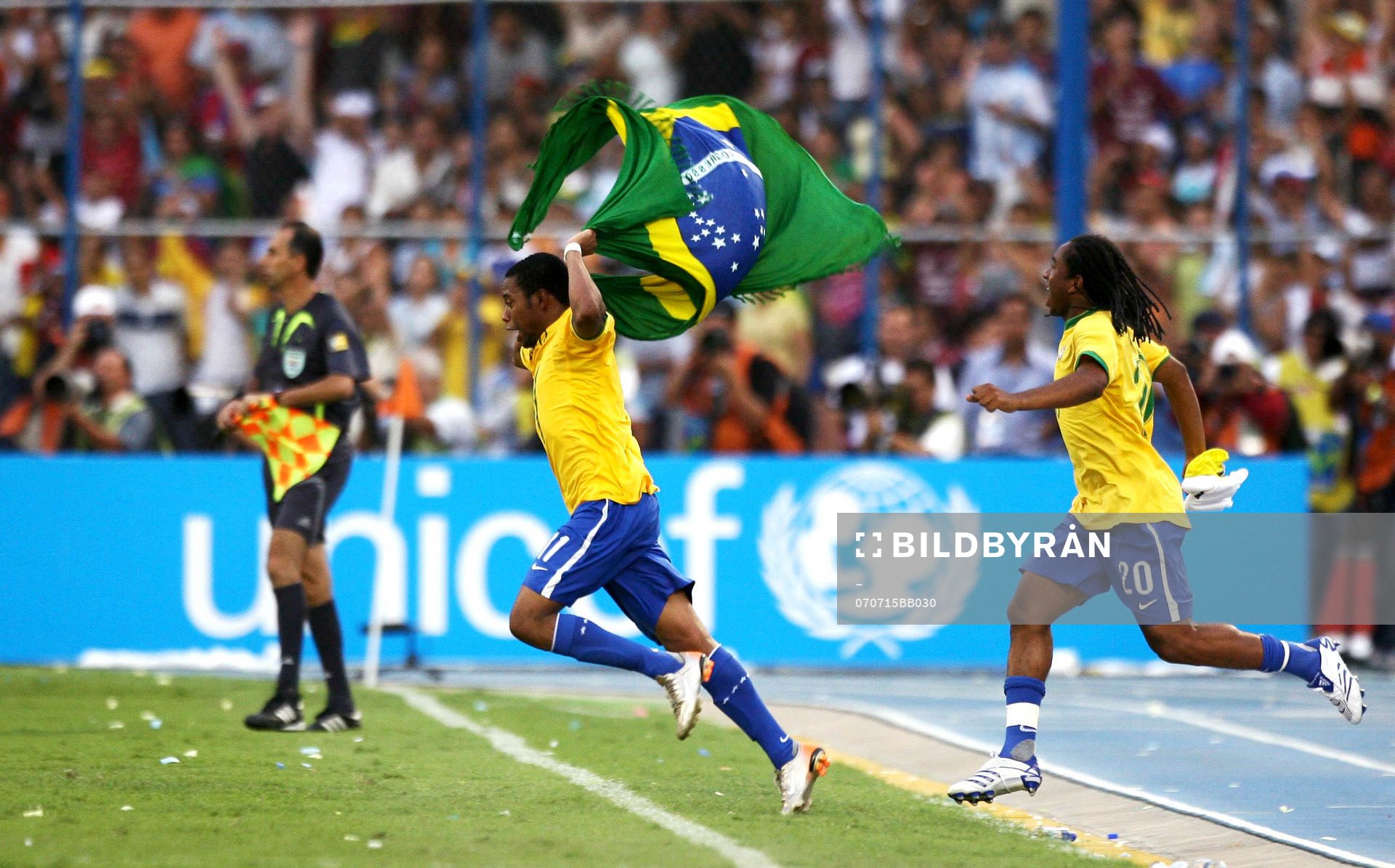 Robinho, Brasilien, jubel, glädje, flagga